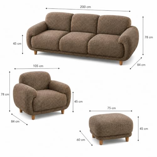 Image of Modern Classic Teddy Boucle Fabric Sofa for Living Room Bedroom Reception and Office 3+1+Ottoman Sofa for Living Room (Taupe)