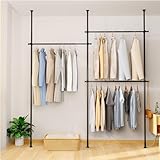 チチロバ(TITIROBA) 突っ張り ハンガーラック 伸縮 全体耐荷重150kg 縦110-310cm 全体横150-240cm ハンガー ラック 服掛け clothes rack 洋服ラック ポールハンガー ツッパリハンガーラック 服 収納 部屋干し ラック 組立かんたん おしゃれ 工具不要 大容量 マットブラック L字型でも使える トリプル 23CB012