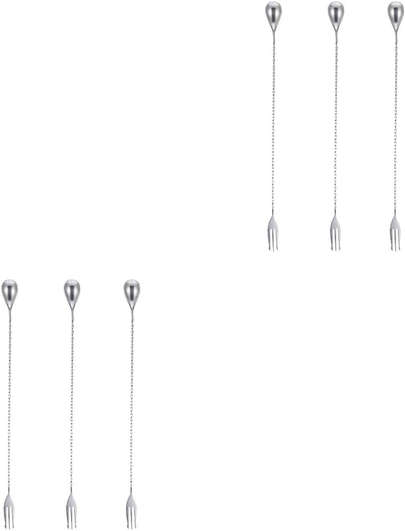 PRETYZOOM 6 Pcs 32cm Long Handle Bar Stirring Spoon Set Silver Stainless Steel Mixing Spoons for Cocktails Coffee Beverages