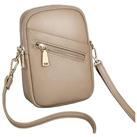 FAOONNMY Women Small Crossbody Phone Wallet Bag, Soft PU Leather Phone Shoulder Bag, Ladies Double-Layer Zipper Messenger Bag Large Capacity Coin Purse Phone Pouch for Work Shopping Travel Gift Khaki Cover