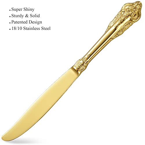 Keawell Gorgeous 45 Piece Gold Flatware Box Sets Of Steel Knives And Forks, Heavy Tableware Antique Gold Flatware Set, Gold Flatware 18/10 Service For 8,Antique Baroque Gold-Plated Style Flatware Set #TOP4