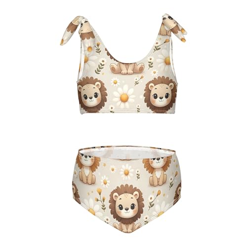 Girls' Bikini Set, Cute Little Lion Face Kids Swimsuit 2 Pcs Beach Bathing Suit