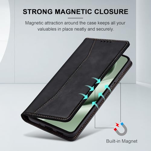 Image of Jasonyu Flip Wallet Case for Google Pixel 10 Pro XL 5G,Leather Magnetic Folio Cover with Card Holder,Kickstand - TPU Shockproof Durable Protective Phone Case,Black