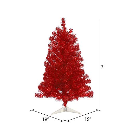 Vickerman 3' Red Artificial Christmas Tree, Red Dura-Lit Led Lights - Faux Christmas Tree - Seasonal Indoor Home Decor #TOP2