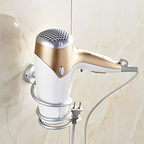 Malloom Aluminum Bathroom Wall Hair Dryer Holder Spiral Rack Blower Rack Shelf