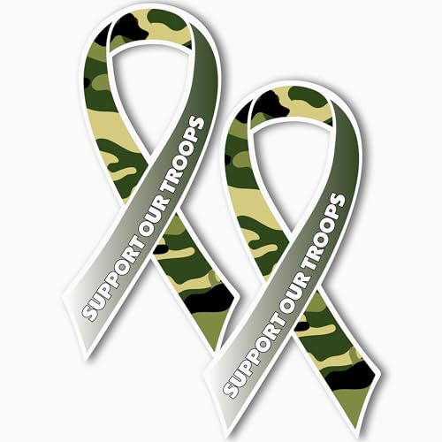 Image of Magnet Me Up Support Our Troops Military Camouflage Patriotic Ribbon Magnet Decal, 3.5x7 Inches, 2 Pack Heavy Duty Magnet for Car Truck SUV, in Support of American Military, Crafted in The USA