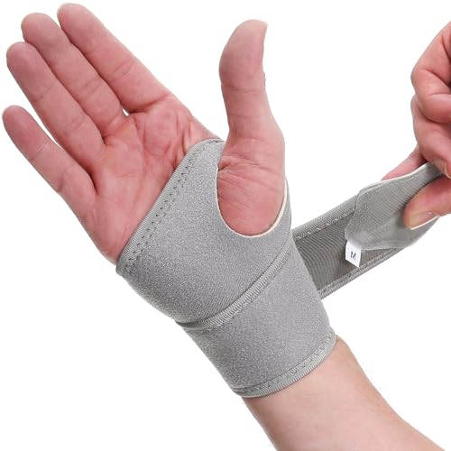 NEOtech Care Muñequera ancha de sujeción - Ligera, elástica y transpirable - Compresión ajustable (Gris, Talla M, 1 Unidad)