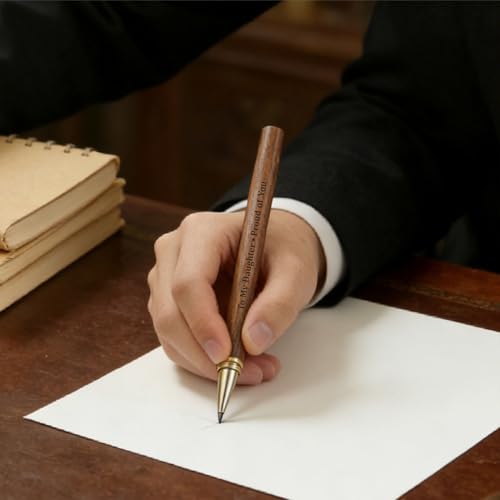 Bolígrafo de gel negro grabado en madera con estuche miniatura 6