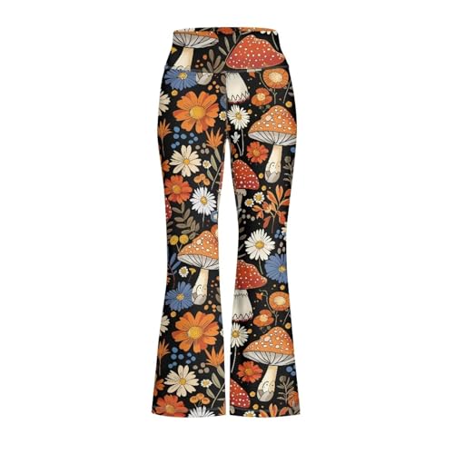 YEXIATODO Plant Mushroom Yoga Pants Bell Bottoms Elegant Flare Leggings for Little Girls Kids Athletic Active Dance Legging Pants High Waisted All Seasons Pant
