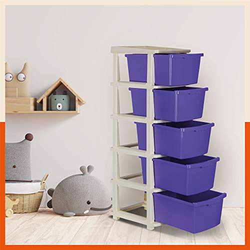 Bathla Stomo 5 - XXL Multi-Purpose Modular Drawer Storage System for Home and Office with Trolley Wheels and Anti-Slip Shoes (Purple)