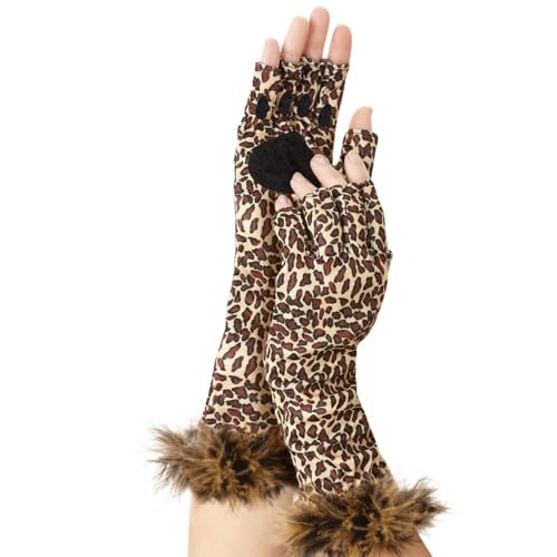 Brown Plush Leopard Gloves – Luxurious & Elegant Design, Ideal For Ultimate Comfort, Style & Warmth - One Size Fits All