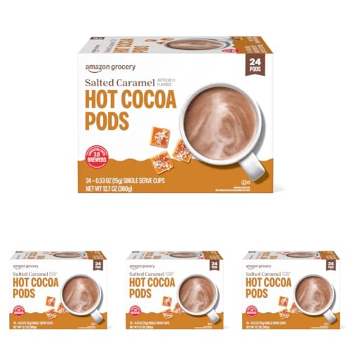 Amazon Brand - Happy Belly Hot Cocoa Pods Compatible with 2.0 K-Cup Brewers, Salted Caramel Flavored, 24 Count (Pack of 4)