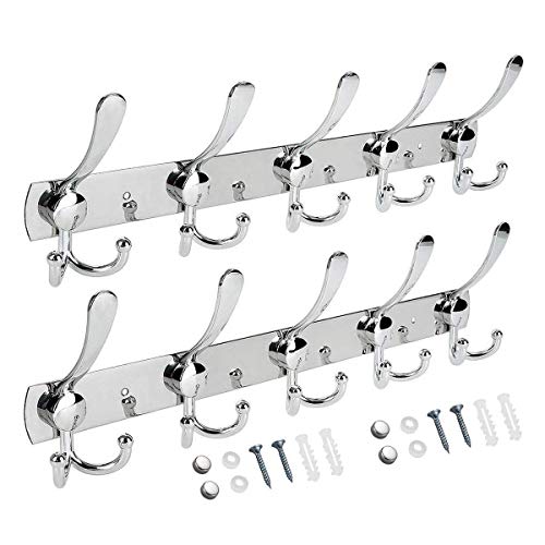 WinArrow Crochet Mural Patères Porte Manteaux, 2Pcs Crochet multifonction Cintre en Acier Inoxydable Solide Hanging Manteau Chapeau Vêtements Sacs Clé (Gris Argenté)
