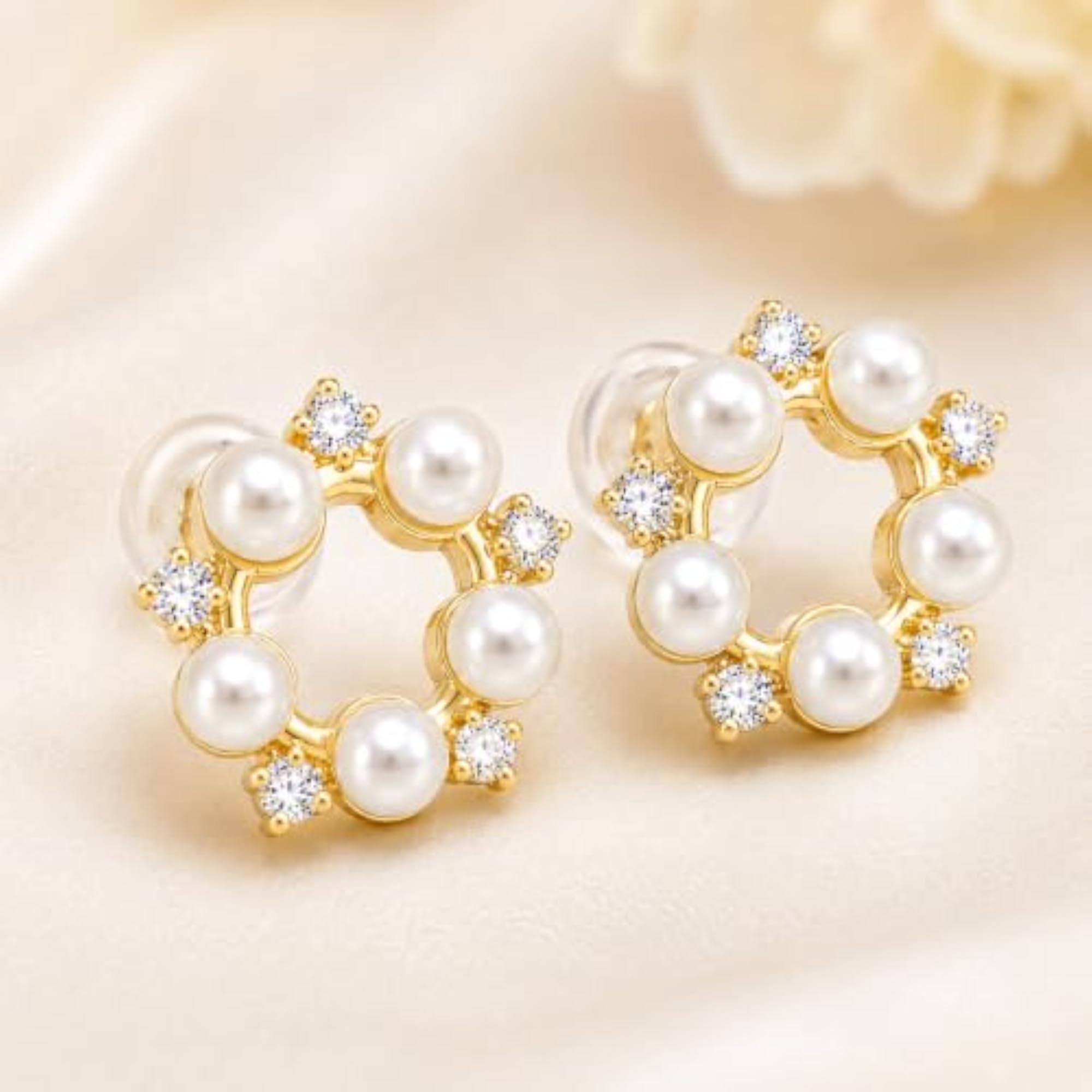 Plated Pearl Stud Earrings for Women & Girls