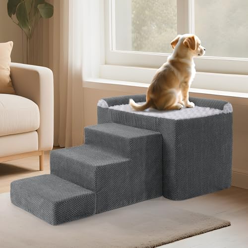 HOMBYS Stable Foam Dog Window Perch & Orthopedic Bed with Reinforced Metal Frame for Long-Lasting Support Pet Bunk Bed for Dogs Joint Relief & Window Viewing (Height 15.7)