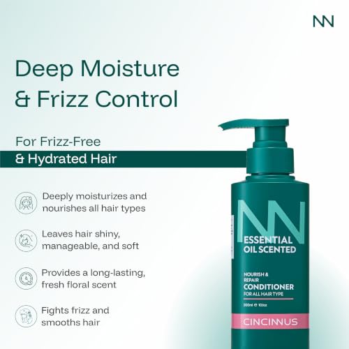 Image of Cincinnus Nourish & Repair Conditioner | Argan Oil, Tea Tree, Rosemary & Olive Oil | Strengthens & Softens Hair | Sulphate Free Anti Frizz Care for Dry Frizzy Hair (300ml)