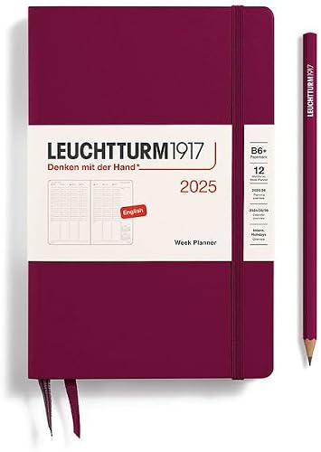 LEUCHTTURM1917 - Week Planner 2025, Hardcover, Paperback (B6+), Port Red (Jan 1 