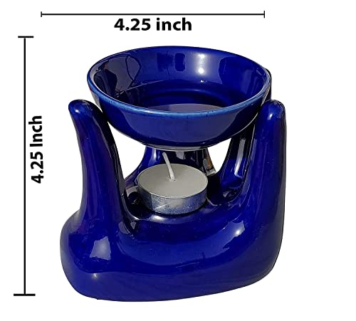 Pure Source India Oil Burner for Home, Office, with 1 Tea Light Candle, Made by Porcelain (Blue)