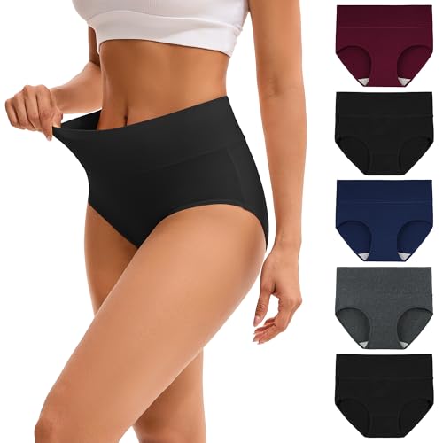 Image of INNERSY Womens Cotton Underwear High Waisted Postpartum Underwear Multipack, Darks, Large(Large)