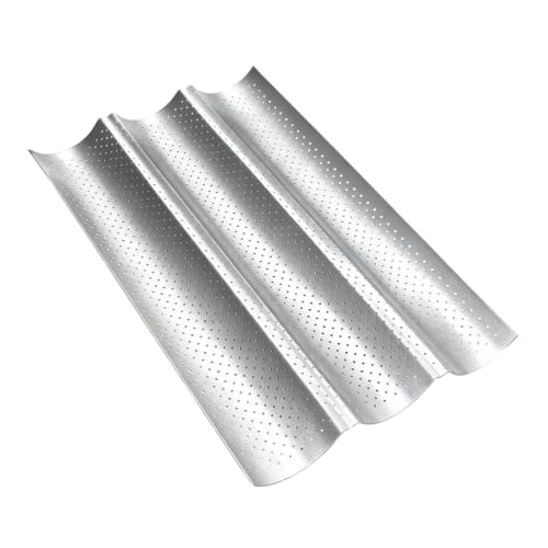 Wotrilw Teglia per Baguette Antiaderente, Stampo Pane Francese in Acciaio al Carbonio, Argento Perforata, Teglia Forno per Pane Croccante, Baguette Fatto in Casa, Cottura al Forno