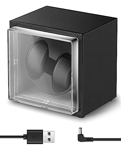 Mxmoonant Cajas Giratorias para 2 Relojes, 5 Modos de Rotación con Motor Silencioso y luz LED, Alimentación por Adaptador de CA y Batería, Silencioso y Elegante