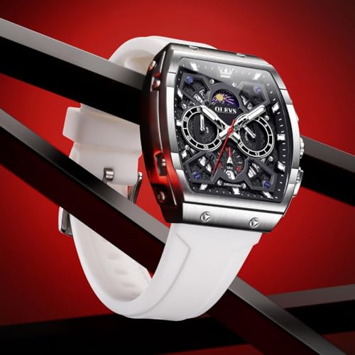 Image of OLEVS Watches for Men Business Diamond Moon Phase Male Watch Chronograph Fashion Dress Waterproof Date Analog Quartz Waterproof SiliconeMen Wrist Watch