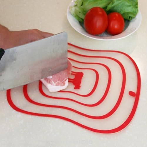 Image of SHRI MODESHWARI ENTERPRISE Non-Slip Cutting Board with Red Concentric Circle Pattern|White| Kitchen Chopping MatThin| Clear| Small Size 23 x 42cm| Anti-Skid Kitchen Cutting Mat (1, Malti Colour)