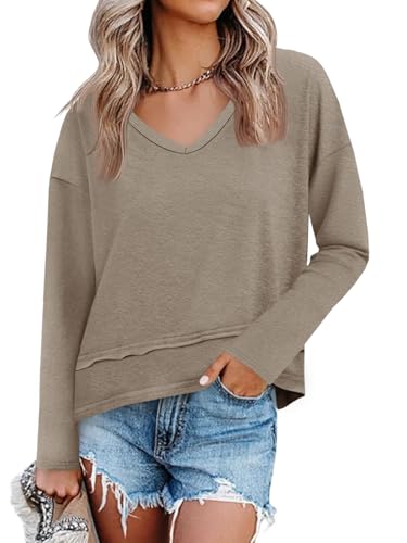 Image of Cicy Bell Womens Long Sleeve T Shirts V Neck Casual Flowy Tops Fall Fashion Loose Fit Basic Tees