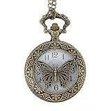 DIKACA Reloj de Bolsillo Vintage Ligero de Aleación de Zinc con Patrón Calado de Insecto Movimiento de Cuarzo Preciso y Cadena Metálica Desmontable para Mujer Banquetes