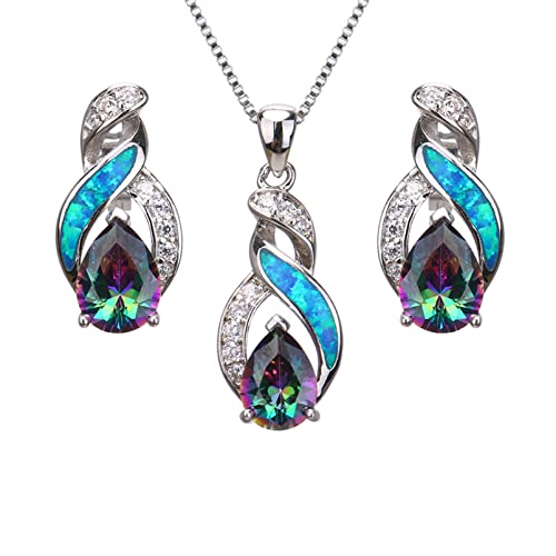Hermosa Jewelry Sets Australian Created Opal Necklace Earrings Mothers Day Gifts Jewelry for Mom (JS9)