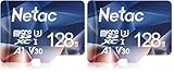 Netac Micro-SD-Karte 128GB, A1, U3, C10, V30, 4K, 667X, UHS-I, Geschwindigkeiten bis zu 100/30 MB/s (R/W) (Packung mit 2)