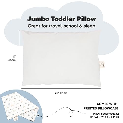 Keababies Toddler Pillow With Pillowcase, Jumbo 14X20 - Soft Organic Cotton Toddler Pillows For Sleeping - Machine Washable - Perfect For Travel, Toddler Bed Set (Jolly Rainbow) #TOP2