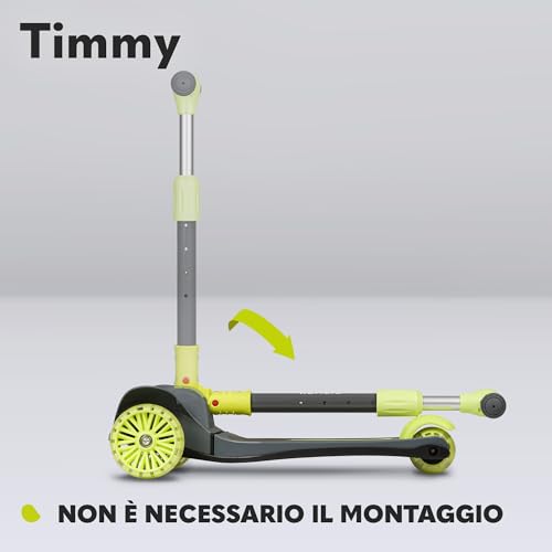 LIONELO Timmy - Monopattino per bambini da 3 anni fino a 50 kg, monopattino a tre ruote con regolazione in altezza, piattaforma antiscivolo, freno, ruote e piattaforma LED (VERDE, TIMMY) - 6