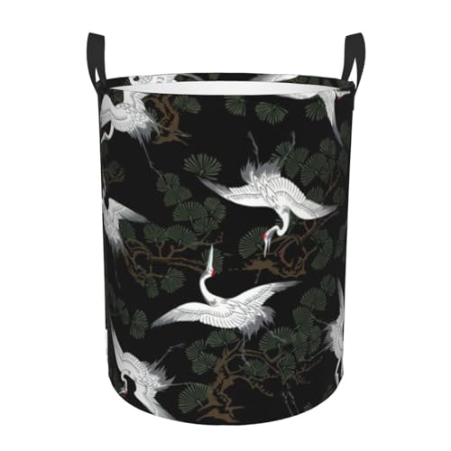 Cesta de almacenamiento grande con estampado de grúa japonesa y pino, cesta de lavandería, baño, decoración del hogar, cesta de almacenamiento redonda plegable, cesta de almacenamiento para niños y