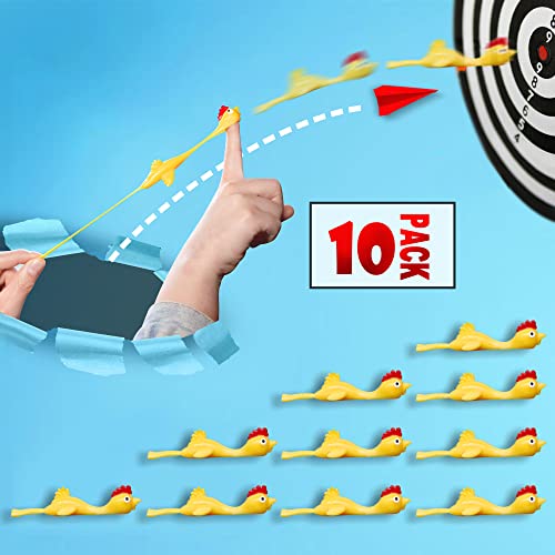 Novelty Place 10 Pcs Slingshot Chicken Flying Finger Toys - Stretchy Rubber Flick Chicks Shooting Game for Kids - Stress Relieve Fidget Toy, Party Favors & Easter Gift