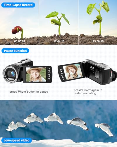 Rawiemy Video Camera Camcorder HD 2.7K 36MP Kids Camcorder Vlogging Camera for YouTube TikTok Digital Video Camera Recorder,Christmas Stickers,8X Digital Zoom Camera for Kids (Black)