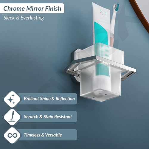 Image of Plantex 304 Grade Stainless Steel Tumbler Holder /Tooth Brush Holder /Bathroom Accessories Pack of 1, Cute (Chrome)