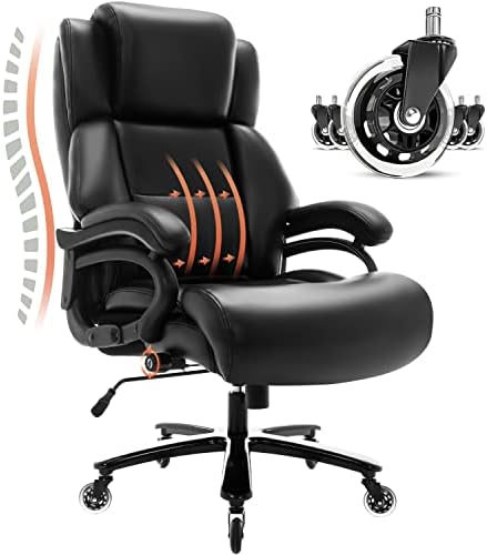 Big and Tall 400lbs Office Chair - Adjustable Lumbar Support Heavy Duty Metal Base Quiet Rubber Wheels High Back Large Executive Computer Desk Swivel Chair, Ergonomic Design for Back Pain, Black