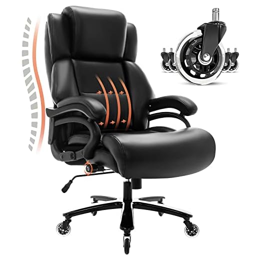 Big and Tall 400lbs Office Chair - Adjustable Lumbar Support Heavy Duty Metal Base Quiet Rubber Wheels High Back Large Executive Computer Desk Swivel Chair, Ergonomic Design for Back Pain, Black