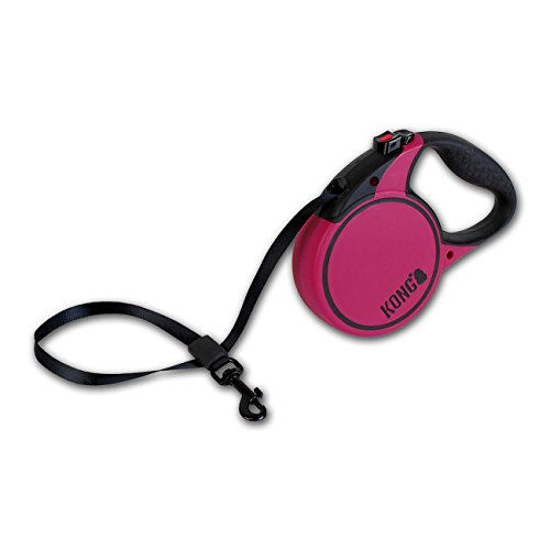 KONG Guinzaglio retrattile per cani, piccolo, fucsia, nastro da 5 m