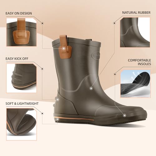 Image of Men's Mid-Calf Waterproof Rain Boots, Wide Calf & Slip-Resistant Rubber Work Boots for Unisex, Garden, Farm, Fishing Shoes All-Weather