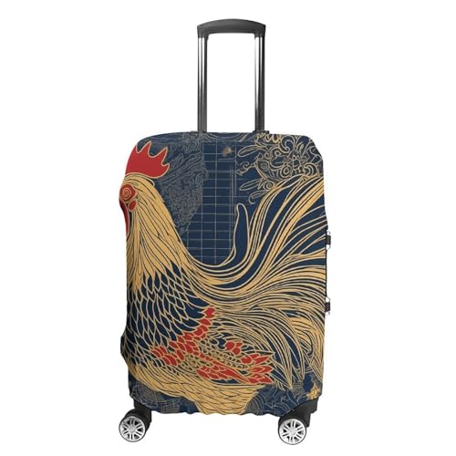 Striped Golden Rooster Suitcase Covers Luggage Protector - Travel Elastic Baggage Case Protective, Washable Anti-scratch Large Suit Case Cover for Suitcases Fits 19-32 Inch Luggages M