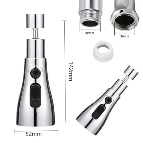 Image of 360 Rotating Kitchen Tap Extender, Flexible Faucet Attachment with 2 /3 Mode Spray Head, Universal Splash Filter Aerator, Chrome Plated Sink Tap Extension for Kitchen & Bathroom (Silver)