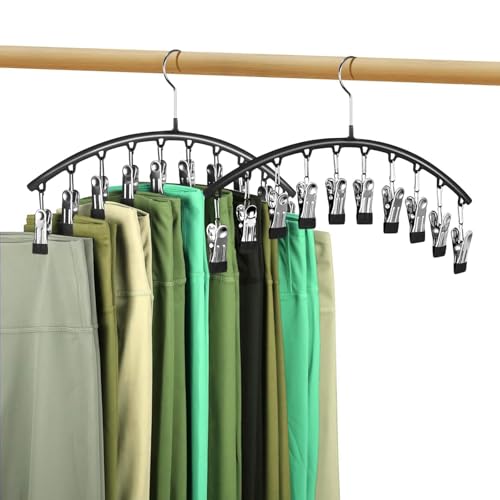 2er-Set Hosenbügel mit 10 Gummierte Clips, 360° Drehbarer Kleiderbügel aus Metall, Platzsparend für 20 Hosen oder Leggings, Schrankorganizer mit Rutschschutz (2 Stück)