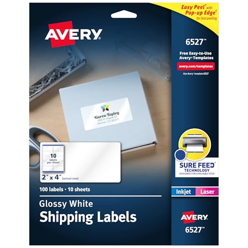 Avery Shipping Labels, Sure Feed and Easy Peel Technology, Glossy White Labels, 2