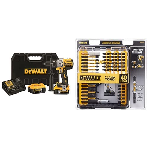 DEWALT DCD996P2 20V MAX XR Lithium Ion Brushless 3-Speed Hammer Drill Kit with DEWALT DWA2T40IR IMPACT READY FlexTorq Screw Driving Set, 40-Piece