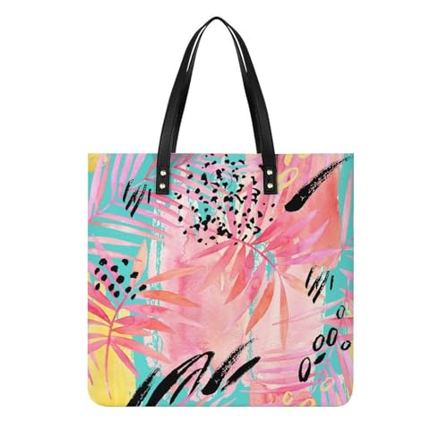 Sac à main shopper palmier rose grand format : le tote bag bandoulière résistant
