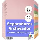 Separadores Archivador 4 Anillas A4 [Paquete de 3] – Set de 12 Divisiones para Organización Eficiente[Paquete de 3]