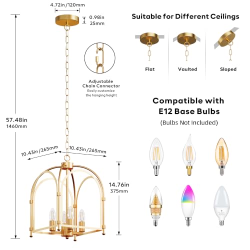 Image of Phaosio 4-Light Gold Chandelier, Farmhouse Lantern Chandelier