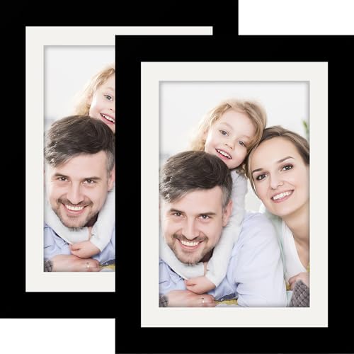Picture Frames 5x7 2 Pack Made of Solid Wood Black for Wall Mounting and Tabletop Display